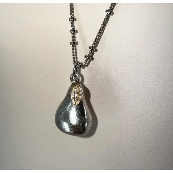 J. Jill Layered Necklace Silver Gold Pear Charm Beaded Rhinestone Adjustable NWT - Picture 10 of 13